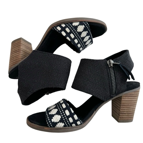 NWOT Toms Majorca Cutout Black Yarn Dye/ Global Woven Block Heel Sandals Size 5 - Picture 6 of 16